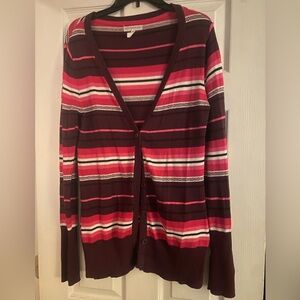 Aeropostale Women's Striped Cardigan - Pink and Brown